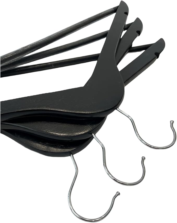 Black Wooden Coat Hangers, Durability Wood Suit Hangers with Non Slip Pant Bar, Solid Wooden Clothes Hangers with Wide Shoulder Design for Shirts, Jackets, Dress, Pants, Sweaters, 30 Pack