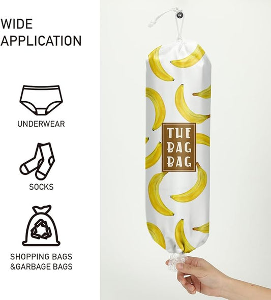 Plastic Bag Organizer, Reusable Grocery Country Style Plastic Bag Dispenser for Home Kitchen Travelling Camping Decor use 1 Pack,Banana Pattern