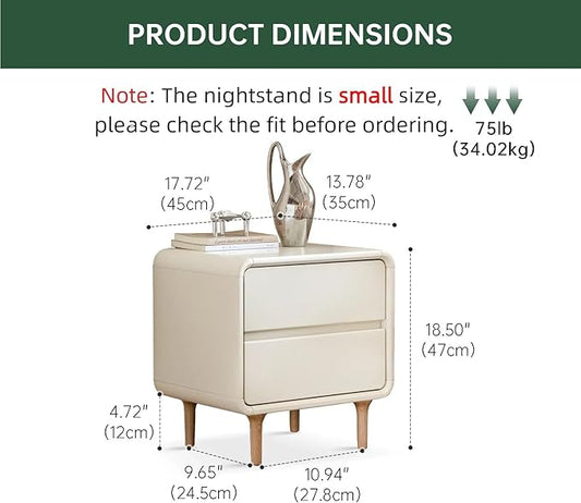Vadisun White Solid Wood Nightstand with 2 Drawers, Mid Century Modern Night Stand, Small Nightstand, Wooden Nightstands, Small Bedside Table for Bedroom(17.72" W x 13.78" D x 18.50" H)