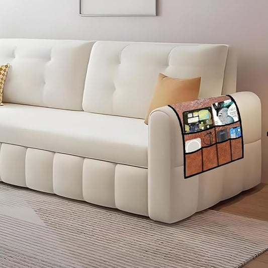 Ntomtuex PU Leather Remote Control Holder for Sofa Armrest Organizer Non-Slip Arm Chair Caddy for Recliner Sofa Caddy Storage with 6 Pockets for Glass Phone TV Remote Control Magazines, Brown