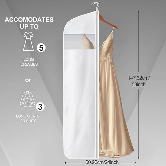100% Organic Cotton Garment Bag Short 58 Inch Breathable Proof Hanging Clothes Bag Covers with Viewing Window Card Pocket for Short Dresses Jackets Suits Organization
