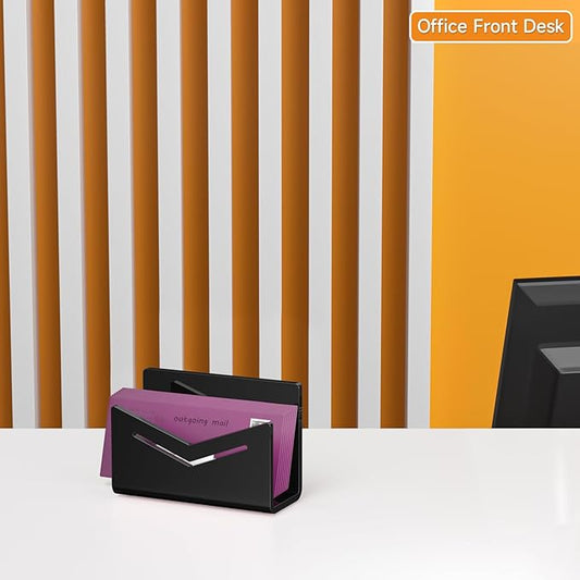Beego Envelope and Mail Organizer Countertop - Black Acrylic Desk Organizer Letter Holder Desktop File Sorter Bill Document Folder Rack for Office, Home, School Desk Organization