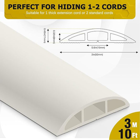 Floor Cord Cover 10FT Cord Covers for Wires on Floor Protect Wires & Prevent Trip Hazards, Easy to Cut for Home, Office, School, Concerts, Cavity W0.6in x H0.32in