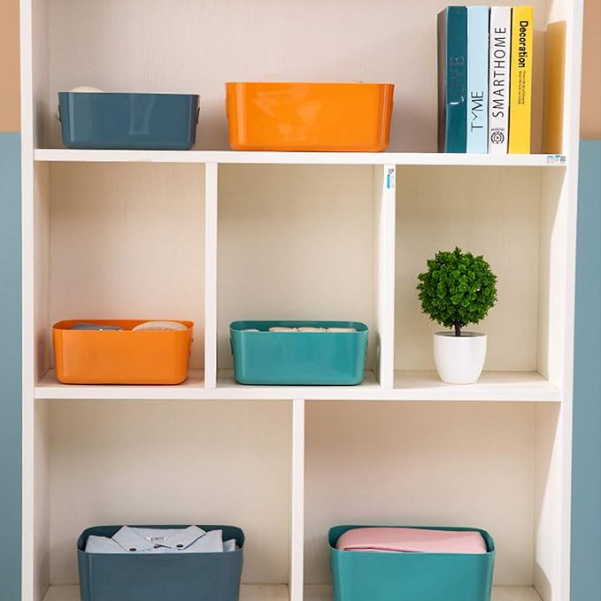 OWill 7 Pcs 2.1 L Plastic Storage B-ins and Baskets for Efficient Home Classroom Organization Small Containers in Multicolour for Kitchen, Cupboard box, and Bathroom Organizer on Shelves and Tubs