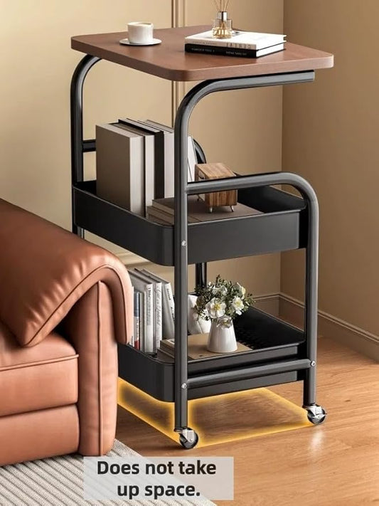 3Tier Rolling Cart - Metal Utility Cart with Wheels, Heavy Duty Mesh Rolling Storage Cart Organizer for Kitchen Office Bedroom Living Room Slide Table (Black)
