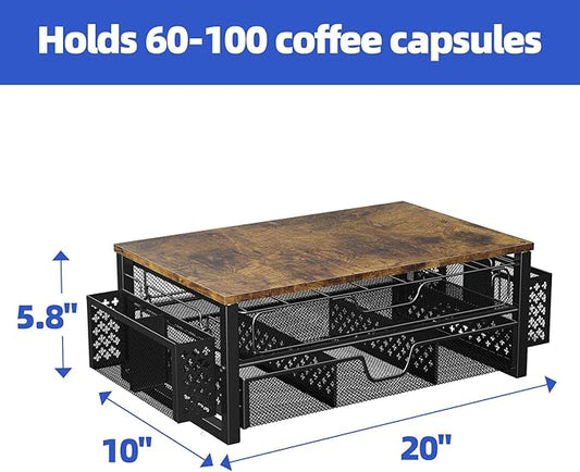 Simple Trending Coffee Pod Holder for K Cups, with 2 Tier Slidng Storage Drawer and Coffee Accessories Holder, 63 Large or 80 Small Capsule Organizer, Black