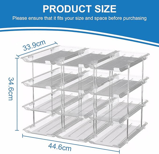 cjc Can Organizer for Pantry, Can Organizer for Fridge, Holds 48 Cans Clear Stackable, Soda Pantry Organizers and Storage Auto-Rolling & Free Combination for Countertop Kitchen Cabinet 3 Sets 4 Tiers