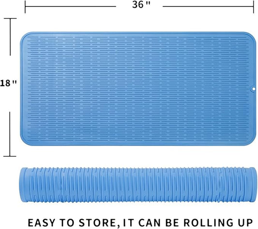 Silicone Dish Drying Mat for Multiple Usage,Easy clean,Eco-friendly,Heat-resistant Silicone Mat for Kitchen Counter or Sink,Refrigerator or Drawer Liner Lichen BlueL 5XL 36inches x 18inches