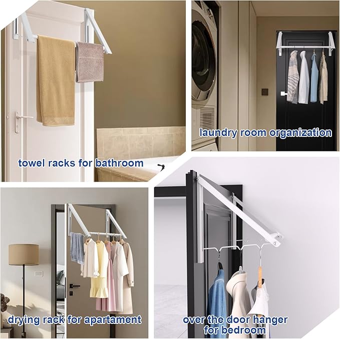 HOME RIGHT Over The Door Clothes Hanger,1.69 Inch Door Hook for Over The Door Drying Rack,Foldable Retractable Overdoor Hanger Hook for Bathroom,Laundry Room,Apartament and Bedroom
