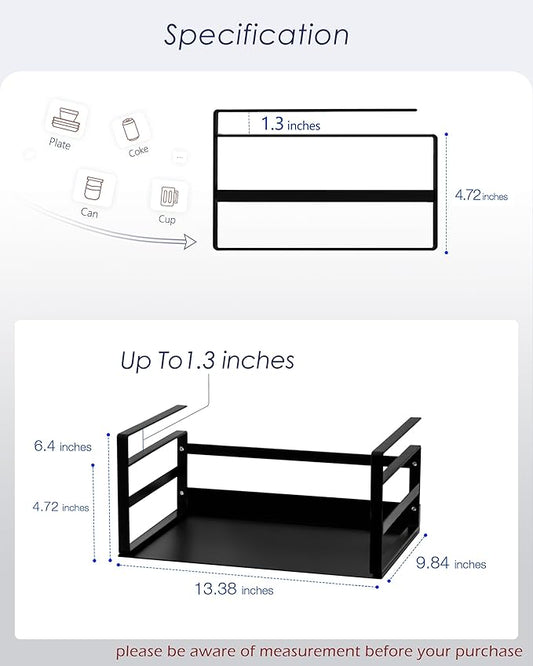 Nxconsu 2Pack Under Shelf Storage Basket Organizer Hanging Holder for Cabinet Pantry Kitchen Cupboard Desk Counter Bookshelf Organization Add-on Space Saver Heavy Duty Slide-in Black