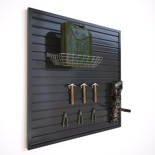 NeatiEase Slatwall Panel Wall Storage Systems, 4 x 4ft Slat Wall Paneling Garage Wall Organizer, Heavy Duty Wall Mounted PVC Wall Rack (Black)