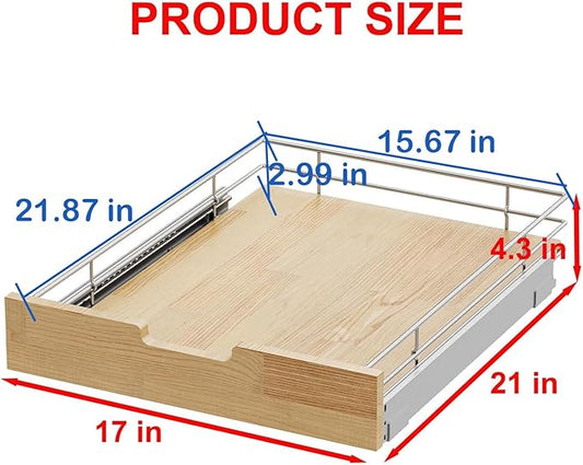 Pull Out Cabinet Organizer,Heavy-Duty Slide Out Shelf, Wood And Wire Basket, Pull Out Drawer for for Kitchen Under Sink Space, Pantry, Bathroom (17 * 21 WM)