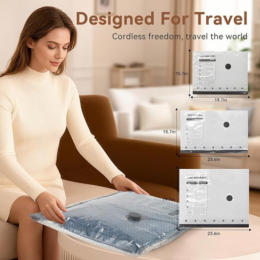 Vacuum Seal Bags for Clothing Travel,15 Combo Size with Cordless Electric Pump,Space saving vacuum bags for travel and clothing storage