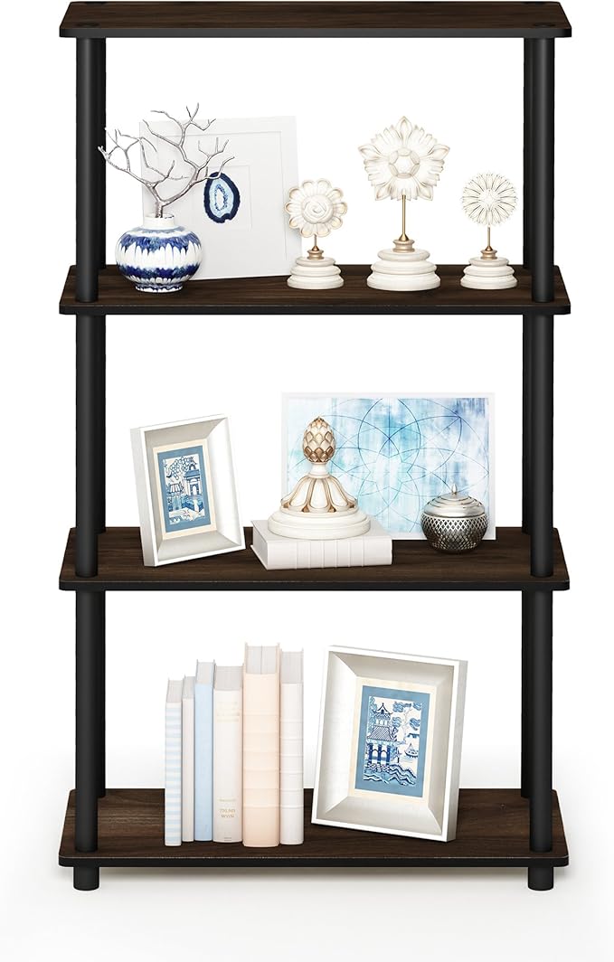 Furinno Turn-N-Tube 4-Tier Multipurpose Shelf Display Rack, Round Tubes, Columbia Walnut/Black