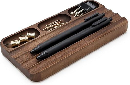 MUUJEE Wooden Desk Pen Pencil Organizer - 7.5 x 3.75 for Work Teacher Dad Wood Pencils Tray Work Minimalist Rustic, Gift for The Man who has it All