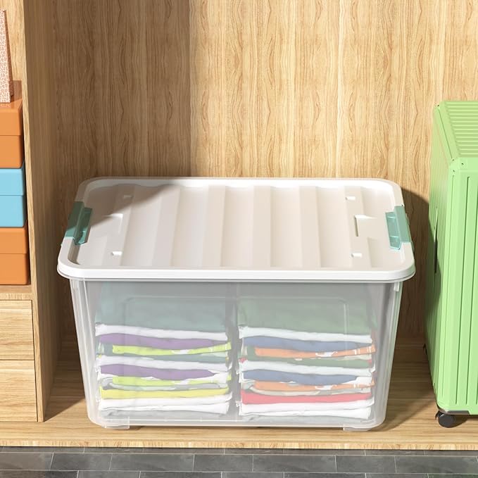 Melontray 85 Quart Large Plastic Storage Bins, 4-Pack Clear Plastic Storage Box with Wheels