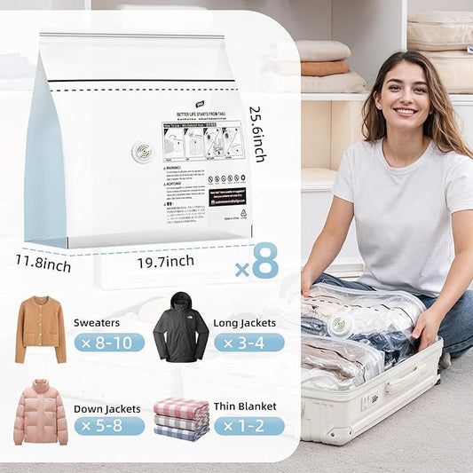 TAILINK Cube Vacuum Storage Bags, 8 Pack Medium Size (25x19x11 inch), Vacuum Seal Bags for Clothing, Compression Packing for Clothes, Blankets, Baby Clothes, No Pump Needed