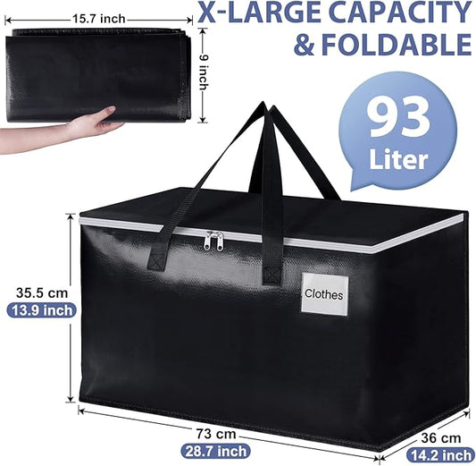 StorageRight Heavy Duty Moving Boxes-Moving Bags with Zipper, Reinforced Handles and Tag Pocket-Collapsible Moving Supplies-Totes for Storage Great for moving, Storage and Travel 93L(Black-6 Pack)