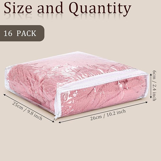 Kingdder 16 Pcs Clear Zippered Storage Bags Plastic Sweater Bags with Zipper 10 x 10 x 2.5 Inch Vinyl Sheet Organizer and Storage for Clothing Blankets Sheet Linen Bed Pillow Cube Organizer