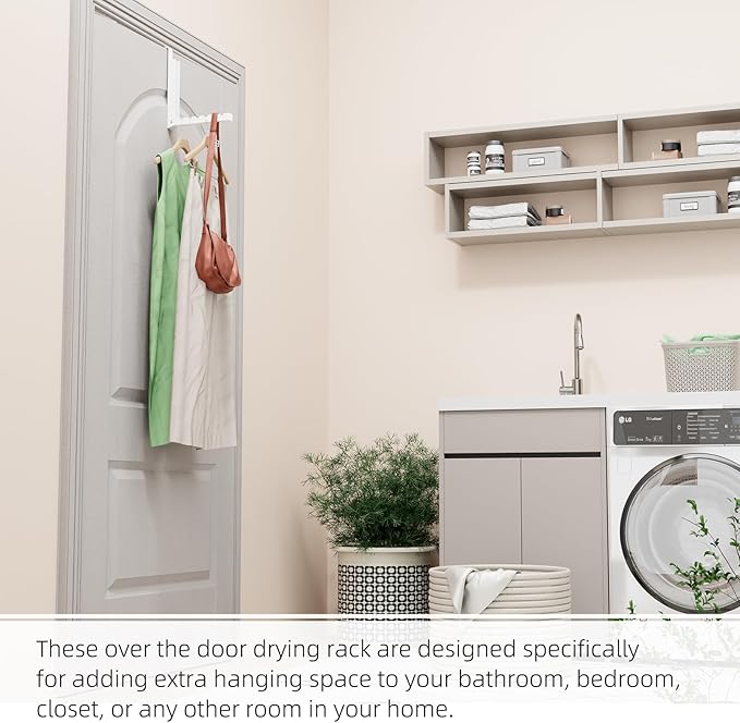 WLCSNG 2 Pack Over The Door Hanger, Folding Over The Door Drying Rack for Laundry, Door Hanger for Clothing, Over The Door Hooks, Door Clothes Drying Rack,Portable Compact & Travel-Ready,White