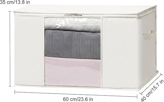 TYEERS Large Storage Bags with Zipper and Clear Window, Cotton Blended Fabric Storage Containers for Seasonal Clothes and Bedding, 23.6x15.7x13.8 Inches, 8-Pack, Beige
