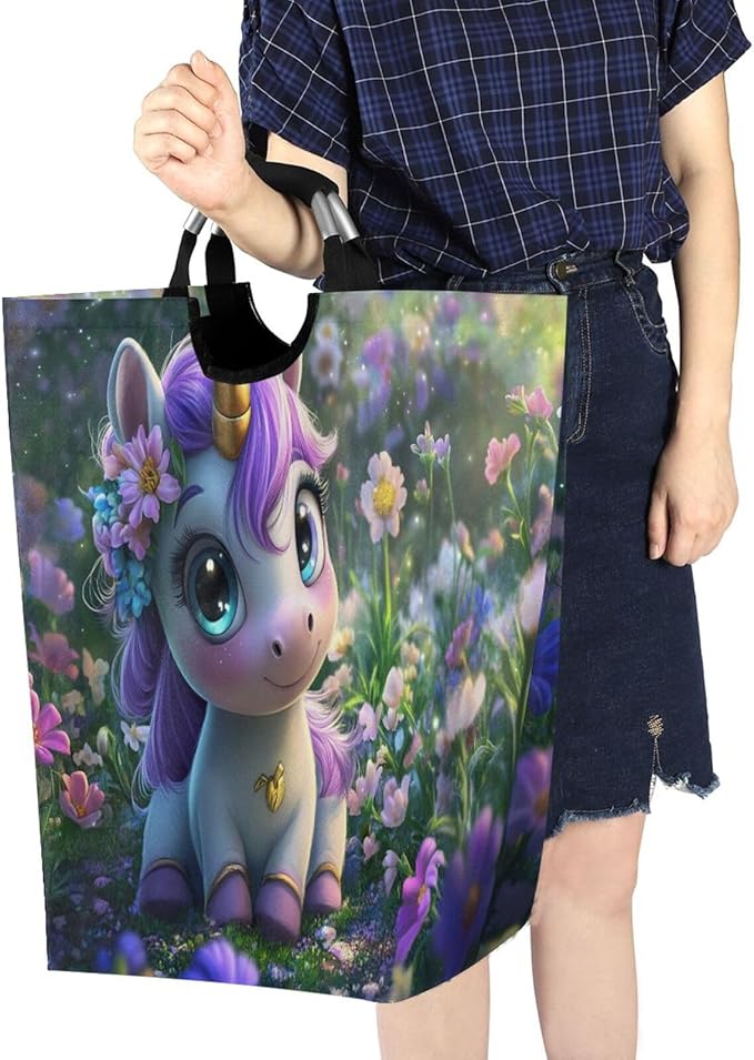 Laundry Hamper Basket Unicorn Dreamy Green Storage Basket Collapsible Laundry Bag with Handle Decorative Organizer Bins Basket for Laundry Room Bedroom Clothes College
