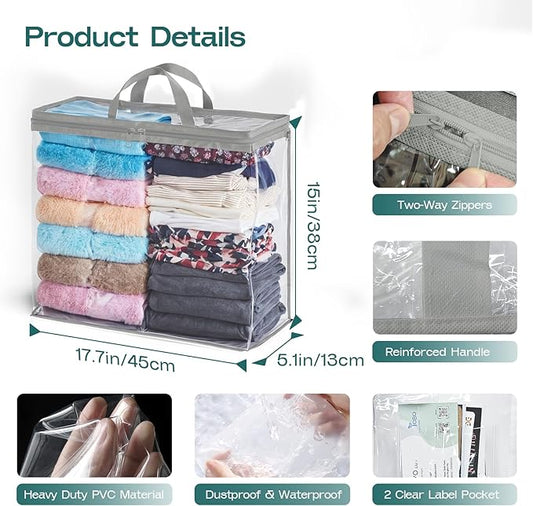 5 Pack Clear Storage Bags for Clothes, 22L Blanket Storage Bags, Under Bed Storage, Closet Organizers Bag, Upgraded Version Two-Way Zippers Design(Grey)