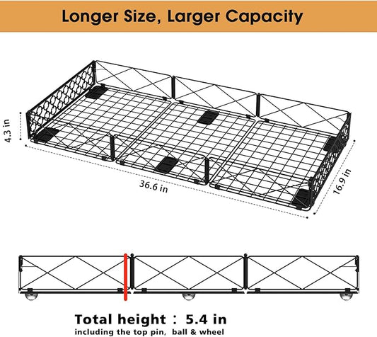 NADAMOO Large Under Bed Storage with Wheels, Low Profile Rolling Under Bed Storage Containers,Foldable Metal Under the Bed Organizer Bins for Bedroom,2 Packs