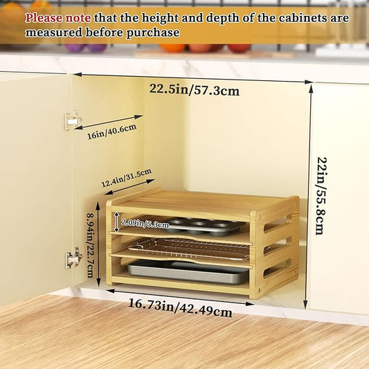 sandpaint 4 Tier Wooden Cabinet Tray Dividers, Kitchen Vertical Baking Sheet Organizer, Storing Pans, Baking Trays, Cutting Board