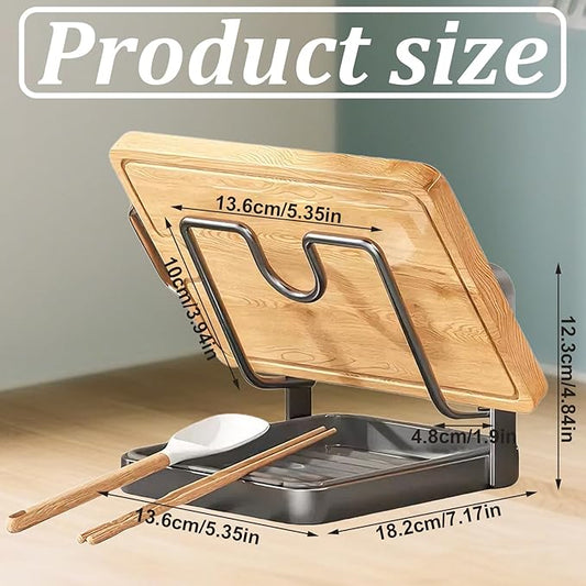 Pot Lid Organizer and Holder, Kitchen Countertop Storage Rack with Removable Drip Tray & Spoon Rest, 2-Tier Space-Saving Stand for Pots and Pans Lids