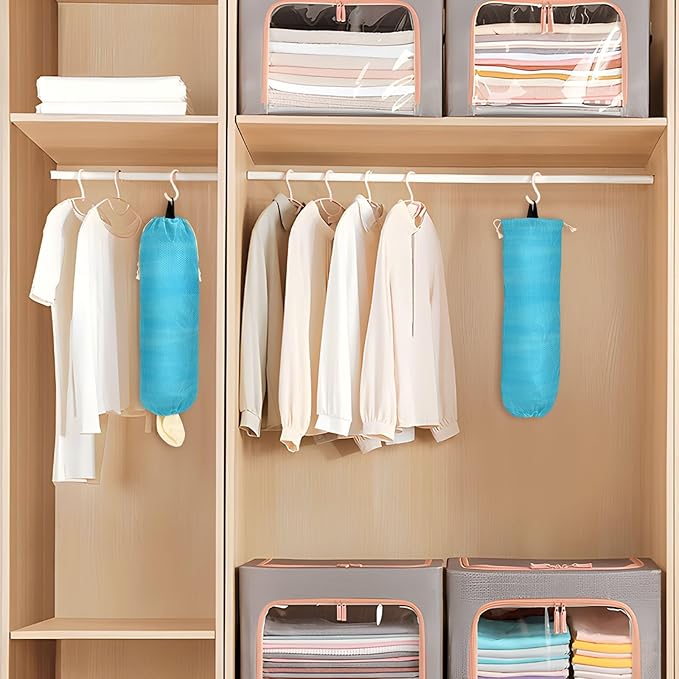 2 PCS Sky Blue Plastic Bag Holder - Wall Mount Grocery & Trash Bag Storage Organizer Dispenser - 22 x 9 Inch