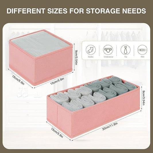 DIMJ Drawer Organizers - Set of 12 Fabric Closet Organizers and Storage, Drawer Dividers for Baby Clothes, Socks, Belt, Tie (Pink)