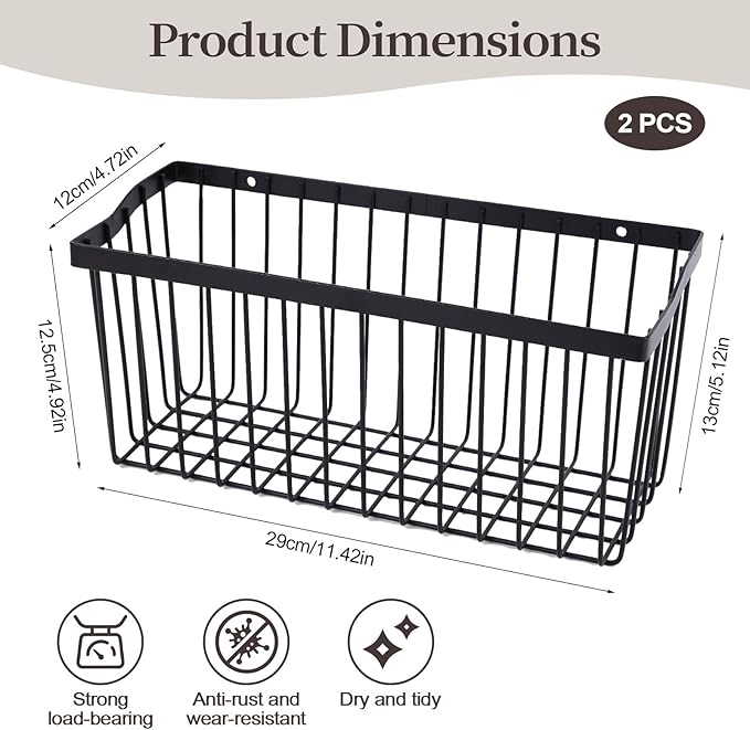 2 Pcs Fruit Basket Wire Baskets, Fruit and Veggie Storage Basket Holder for Kitchen Wall Mounted,Kitchen Organizers and Storage for Snack Onion Potato(Black)