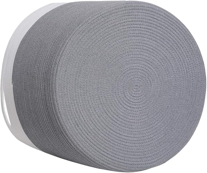 24" x 24" x 17" Max Size Large Cotton Rope Basket, Extra Large Storage Basket, Woven Laundry Hamper, Cloth Storage Bin, for Blankets Clothes Towels Pillows in Living Room, Grey