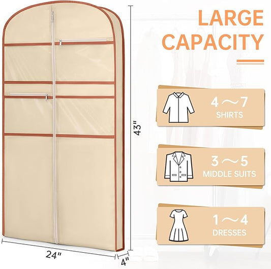 43" Garment Bag for Travel for Hanging Clothes Storage Hanging Suit Cover with Zipper and Accessory Storage for Coats, Dresses, Suits