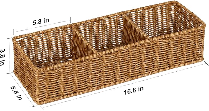 Resin Wicker Toilet Basket - Water-Resistant 2-Pack 3-Sections|Toilet Tank Organizer for Bathroom Farmhouse