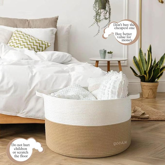 Storage Baskets for Organizing D22"H14" Large blanket basket laundry basket Cotton Rope Woven Basket for toy towl in Living Room (Jute/Beige) XXXL