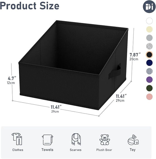 DIMJ Closet Storage Bins 8 Pack - Fabric Trapezoid Closet Organizer Bin, Foldable Storage Baskets for Shelves, Closet Shelf Organizer, Clothing Storage Box for Toys, Books, Towel, Clothes, Black