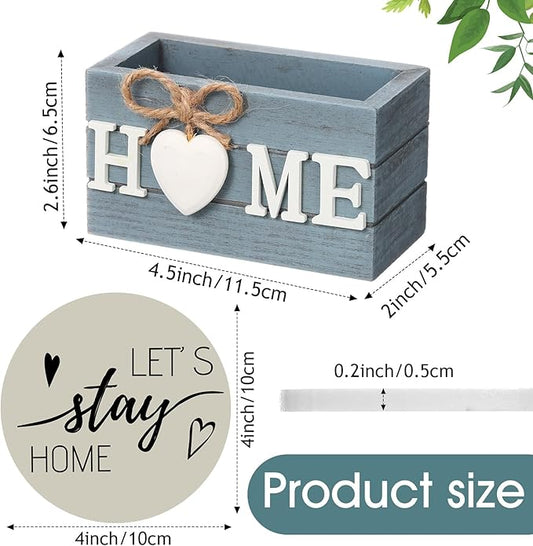 Queekay Coasters Set of 6 House Warming Gifts New Home Wooden Farmhouse Drink Coasters with Holder 4'' Funny Decoration for Kitchen Family Coffee Bar Tabletop Protection(Gray Blue)