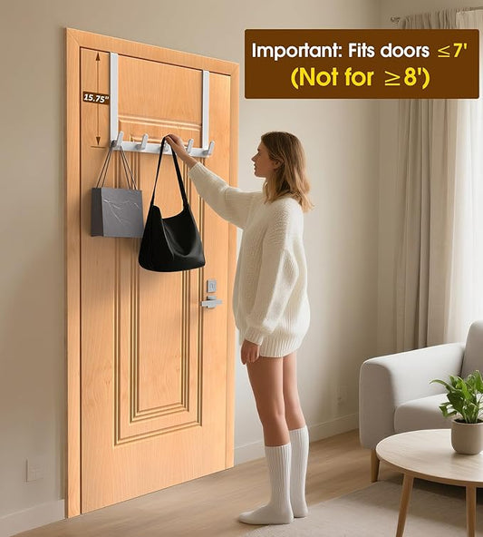 CHAUNCEY HOME Long Over The Door Hooks with 15.75-inch Arms for Easier Access by Women, Heavy Duty Door Hanger for Winter Coat, L16U, Fits Standard 1 3/4'' Doors, Towel Racks Organization, White