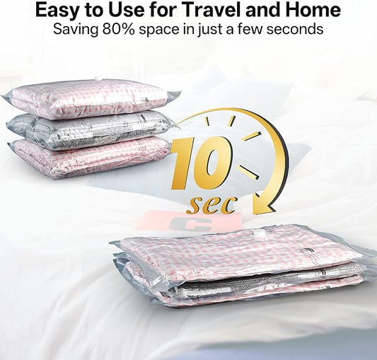 Travel Vacuum Storage Bags with Cordless Rechargeable Pump, Space Saver Compression Packing Seasonal Seal Bag for Clothing Bedding Blanket Pillows (15 Combo+Wireless Pump)