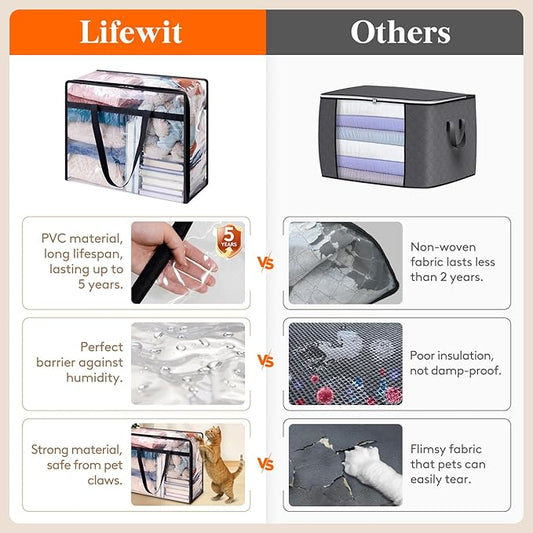 Lifewit 3 Pack Clear Clothes Storage Bags, 95L Plastic Blanket Storage Bag, Vinyl Foldable Moving Bags with Zipper,Closet Organizers and Storage Containers for Comforter, Bedding, Duvet, Pillow