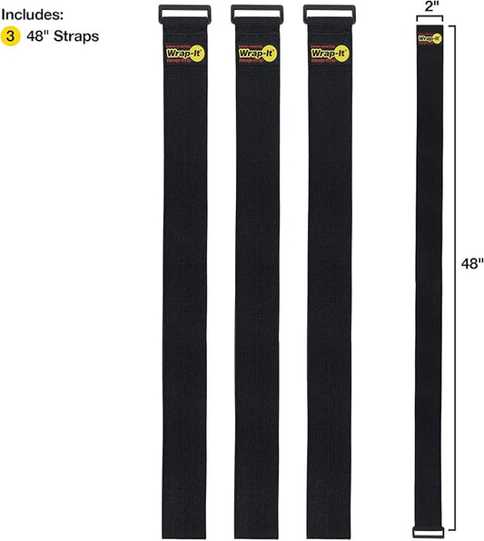 Super-Stretch Wrap-It Storage Straps, 48-in x 2-in (3-Pack) - Elastic Hook and Loop Cinch Straps - Pool Hose and Cable Straps, Garage and RV Storage Accessories