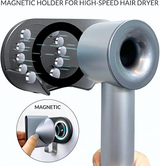 simpletome Hair Dryer Holder Wall Mount for All Magnetic High Speed Blow Dryer with Plug Cord Organizer Hook (ABS Plastic, Grey)