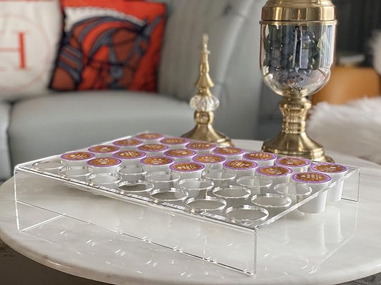 IEEK 2 Pack of 35 Slots Flat Countertop Coffee Pod Holder K Cup Organizer Tray Clear Acrylic Coffee Pod Organizer for Office and Kitchen Counter or Drawer Compatible With KCup Pods