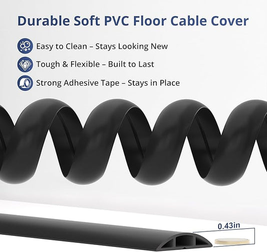 ZhiYo 5.6ft Cord Covers for Wires on Floor, Cord Hider Floor Hide Extension Cords, Soft PVC Cable Cover Cable Protector, Wire Cavity W0.62in H0.31in, Black