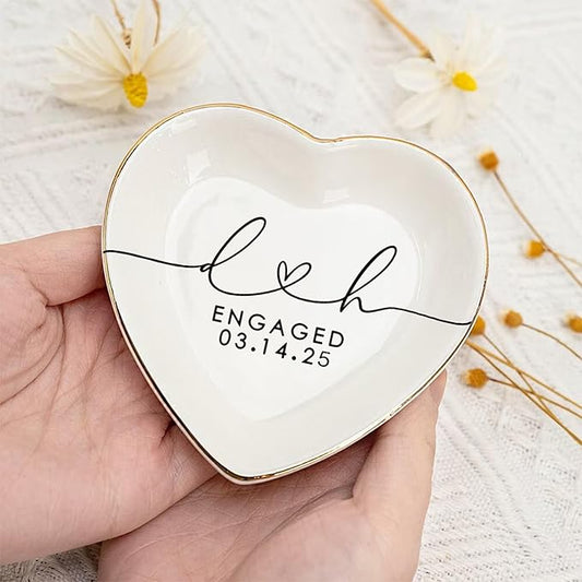 LullabyMall Custom Engagement Ring Holder Ring Dish, Custom Wedding Gifts for Couple, Bridal Shower Couple Jewelry Tray, Monogrammed Engagement Wedding Gifts for Bride 1