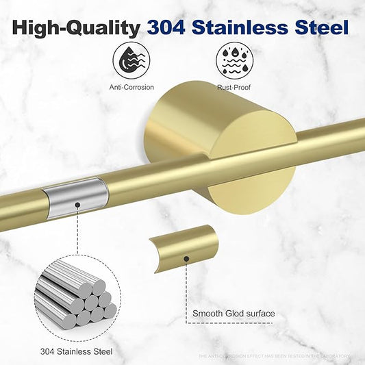 Adjustable Length Stainless Steel Towel Rack - 18-24 Inch Fit, 26.4 Inch Total Length - Brushed Gold 304 Stainless Steel Towel bar for Bathroom & Kitchen