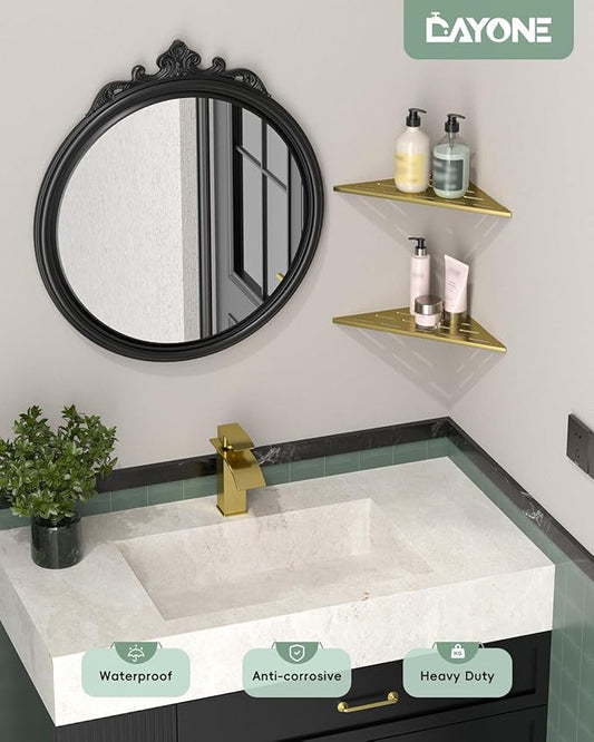 DAYONE Corner Shower Shelf Gold 2 Pack 10", Bathroom Corner Shower Organizer Shelf for Tiled Wall, SUS304 Stainless Steel Recessed Organizer Shelves