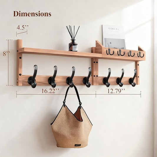 29" Coat Rack Wall Mount with Shelf, 4 in 1 Wall Mounted Coat and Key Hanger with 11 Hooks, Entryway Key Holder with Mail Holder for Living Room, Bedroom